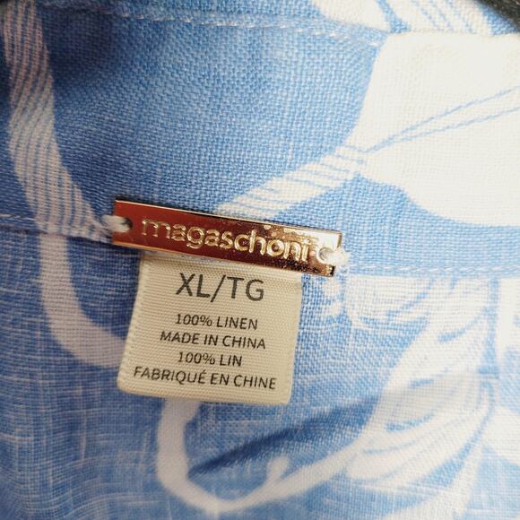 Magaschoni Shirt Womens XL Blue White Floral Linen Button Up Pocket Resort Boxy - Picture 4 of 9